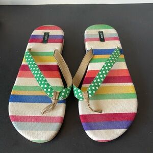 J. Crew Stripes & Polka Dots Flip Flops Sandals Size 9.5. D3